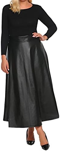 Involand Womens Plus Size High Waist Flared A Line Swing Maxi Leather Skirt for Party Casual