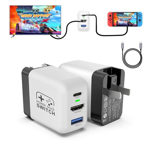 Switch Dock Charger for Nintendo Switch, Mirabox 30W Portable TV Docking Station with 4K@60Hz HDMI/USB2.0/PD USB-C Fast Charging Ports, Full-Featured USB-C Cable Included