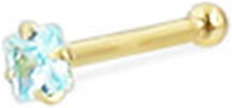 14K Real Yellow Gold Nose Bone With Square Gem, 20 Ga