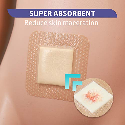 Conkote Silicone Adhesive Foam Dressings 4'' X 4'', Waterproof Bandages