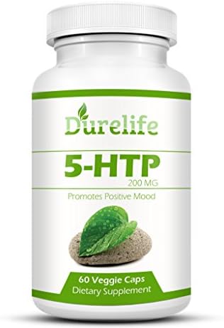 5-HTP Supplement 200 mg Per Veggie Capsule By DureLife, 60 count, Time Release With Vitamin B6 To Promote Positive Mood Stress Muscle Pain And A Restful Sleep