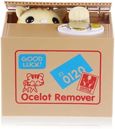 Money Toy Bank-Automatic Stealing Coin Cat Kitty Coins Penny Cents Piggy Bank Money Saving Box for Kids Children Present Gift Yello