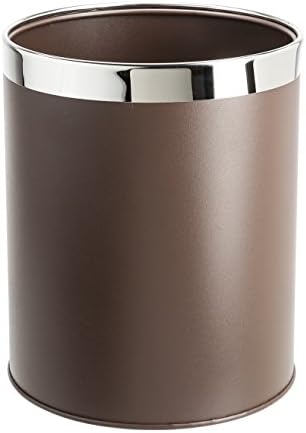 Bennett"Detach-A-Ring" Trash Can, Small Metal Wastebasket, Modern Home Décor, Round Shape (Brown)