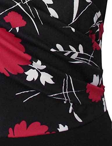 Lotusmile Elegant Dresses, Womens Casual Dress A Line Cap Sleeve V Neck (Black Red, Small)