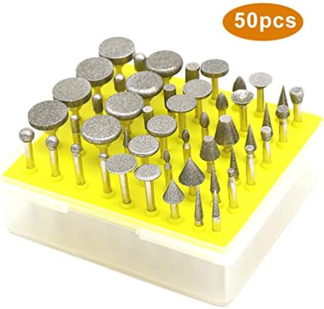 50Pcs Diamond Coated Grinding Head, Mounted Point Durable Fits Dremel Rotary Tools, for Lapidary Ceramic, Jewelry, Gemstones Stone, Glass, Large Head Style