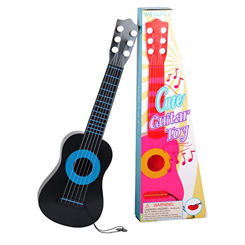 WEY&FLY Kids Toy Guitar 6 String, Baby Kids Cute Guitar Rhyme Developmental Musical Instrument Educational Toy for Toddlers (Black/Blue)