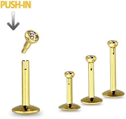 12mm Push in Gold 316L Surgical Steel Internal Labret Lip Monroe Body Piercing -1pc
