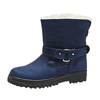 Orfilaly Womens Warm Fur Lined Ankle Boots Winter Snow Boots Ladies Non Slip Wide Calf Booties Low Heel Flats Boots Shoes