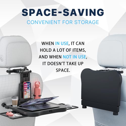 Car Table for Back Seat Passenger, Desk with Drink Holder and Mobile Phone Holder, Multifunctional Dining Table for Children Adults Foldable Adjustable Load Capacity 15-20 kg