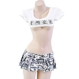 My Sky Sexy Women Schoolgirl Costume Ahego Cosplay Uniform Outfits Top Mini Skirt White and Black