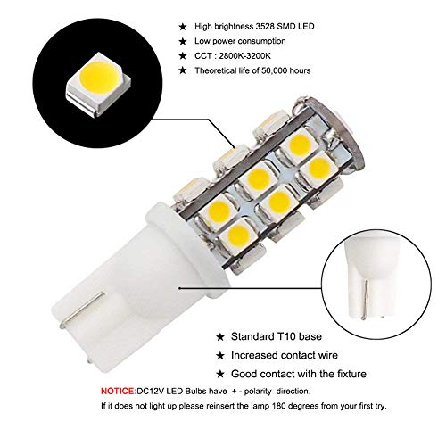 GRV T10 Wedge 921 194 25-3528 SMD LED Bulb lamp Super Bright Warm White DC 12V Pack of 10