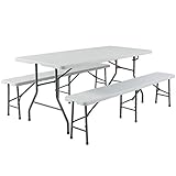 Best Choice Products 3pc Portable 6' Folding Table and Bench Set Combo Resin