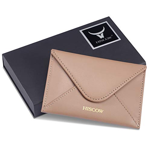 HISCOW Envelope Business Card Case with Magnet Closure - Italian Calfskin (Apricot)