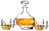 5-Piece Emperor Crystal Whiskey Decanter Set. KANARS Premium Liquor Decanter with 4 Cool Rocks Glasses for Scotch or Bourbon. Dishwasher Safe