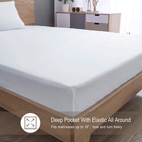 VEEYOO Twin XL Size Bed Sheet Set - 3 Piece Brushed Microfiber 1800 Bedding Set, Hypoallergenic Comfortable Fitted Sheet - 16 inches Deep Pocket, 1 Flat Sheet 1 Fitted Sheet 1 Pillowcase, White - Thumbnail 4
