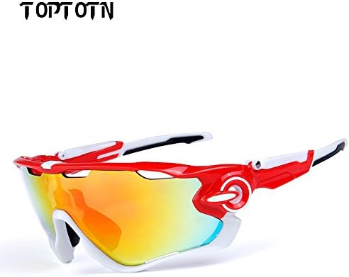 Newest Outdoor Sports Fashion Sunglasses.Great For Cycling Driving Hiking Skiing or Fishing.Changeable Lenses and Unbreakable High strength (red white)