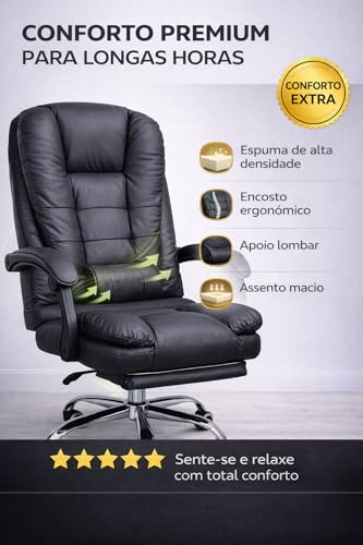 CADEIRA DE ESCRITÓRIO PRESIDENTE NR17 ERGONÔMICA 150KG RECLINÁVEL COM APOIO DE PÉS E LOMBAR HOME OFFICE