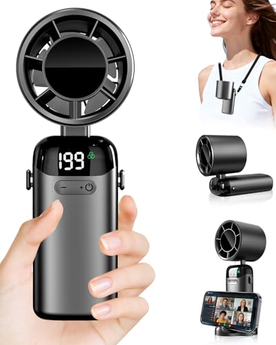 Kouric Portable Turbo Fan, 199 Adjustable Speeds | USB Rechargeable 3500 mAh Max 10 Hours | Pocket Fan with LED Display, Ultra Quiet, Ideal for Children and Adults, Outdoor Travel