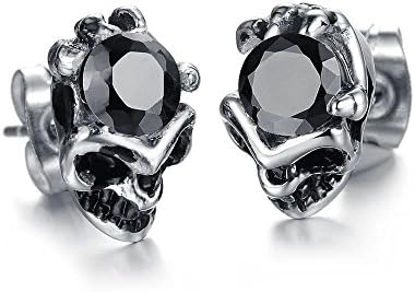 Stylish Skulls diamond domineering titanium steel men's earrings (Black)