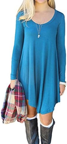 SETENOW Women's Long Sleeve T-Shirt Dress V-Neck Casual Loose Tunic Top Shirt
