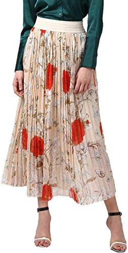 StyleStoneWomen's Floral Pleated Skirt (3535PleatCreamRed)