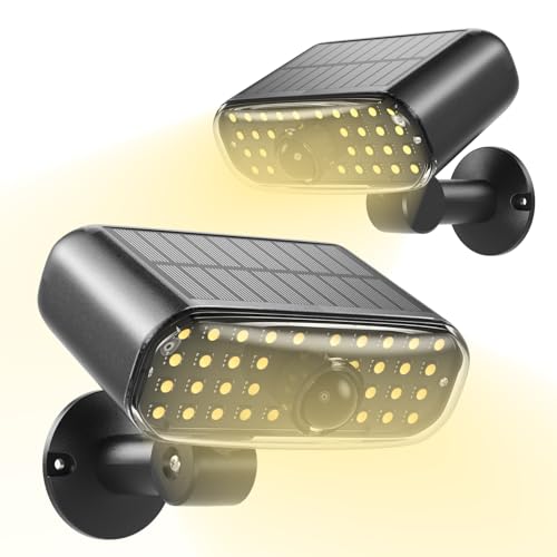2 Unità di Lampade Solari Esterne a Parete, con Detector di Movimento, Lampade Esterne LED Impermeabili IP65, Lampade di Sicurezza Solari con 3 Modalità, Adatte ai Giardini