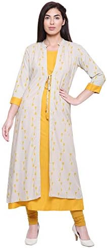 Saundarya Women's Rayon Kurta with Printed Jacket Long Kurta/Kurti