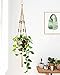 Mkono Macrame Plant Hanger Indoor Outdoor Long Hanging Planter Basket Jute Rope with Beads 4 Legs 48 Inch