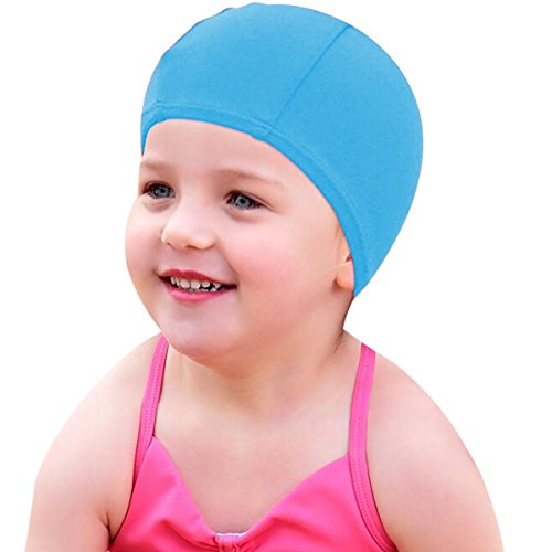 QY 2Pack Superior Polyester Cloth Fabric Bathing Cap Swimming Caps Swimming Hats for Water Sports,Sky Blue Color - Thumbnail 7