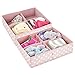 mDesign Soft Fabric Dresser Drawer and Closet Storage Organizer, 4 Section Divided Bin for Child/Kids Room, Nursery, Playroom, Bedroom - Fun Polka Dot Print, 2 Pack - Pink/White
