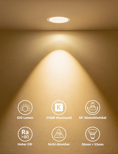 Lepro GU10 LED Warm White 6 W Bulb, 2700 K Warm White, 630 Lumen, 38° Beam Angle, Non-Dimmable Reflector Lamp, Energy Saving GU10 LED Bulb for Living Room, Kitchen, Bedroom, Pack of 4