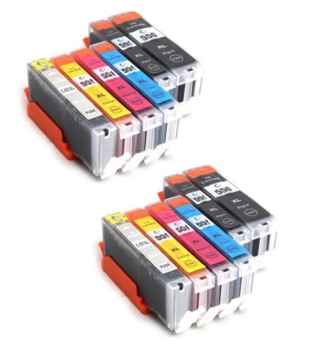 BVH Direct 12PK with GREY High Capacity inks for Canon PIXMA iP7250, MG5450, MG5550, MG6350, MG6450, MG7150, MX725, MX925 Printers - TWO FULL SETS