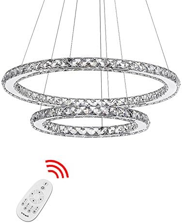 HJ® 92W 2 Rings Led Ceiling chandelier Dimmable Pendant lights with Remote Living Room Hotel Bedroom Bar Crystal Home Decor Lamp
