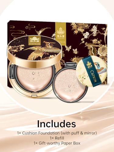 CATKIN Cushion Makeup Foundation, Lightweight and Durable Formula, Anti-Aging, Natural Effect, 7 in 1 Herbal Extracts, Transparent Satin Finish, Refills Included, 13g*2