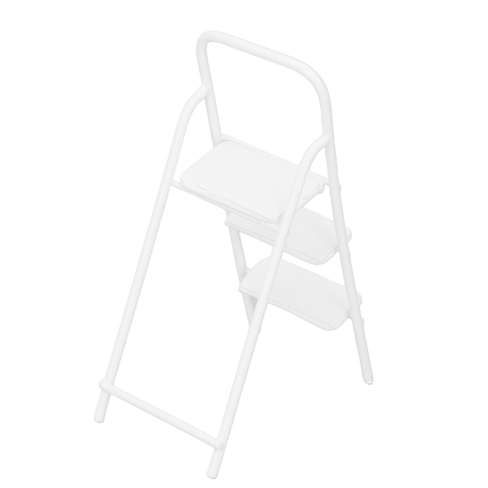 1/12 Miniature Step Ladder, Metal Dollhouse 3 Step Ladder Wear Resistant Stable Delicate Texture for Mini House Accessories(White)