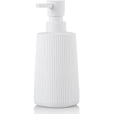 Small Soap Dispenser for Bathroom and Kitchen, Modern Farmhouse Striped Style Plastic Hand Soap Dish Soap Dispenser with Pump Matte White