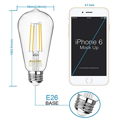 image for Ascher Vintage LED Edison Bulbs 60 Watt Equivalent, Eye Protection Led