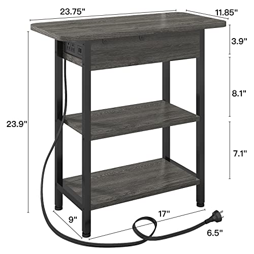 LIDYUK End Table with Charging Station, Flip Top Side Table with USB
