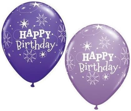 Happy Birthday Sparkle Purple Violet & Spring Lilac Qualatex 11" Latex Balloons x 5
