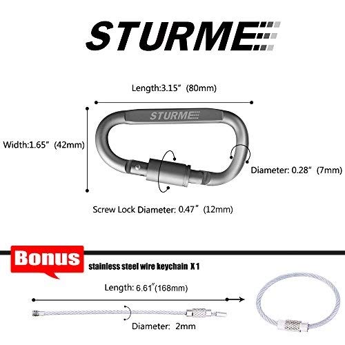 STURME Carabiner Clip Aluminum D-Ring Locking Durable Strong and Light Large Carabiners Clip Set for Outdoor Camping Screw Gate Lock Hooks Spring Link Improved Design Pack (9 Pack) - Thumbnail 3