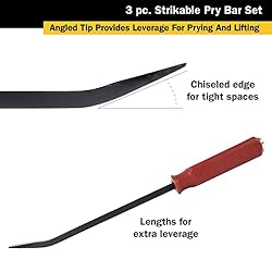TEKZ 17113 3-Piece Angled Tip Pry Bar Set with