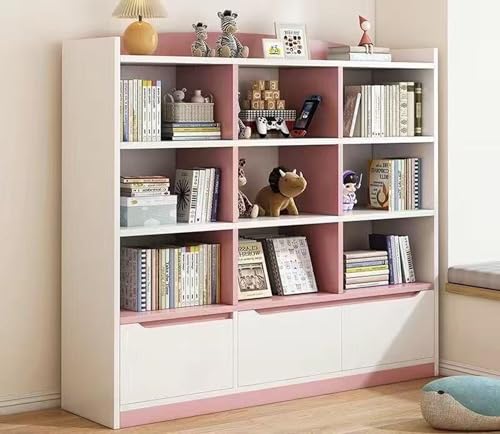 Modern Kids Storage Bookshelf, 4-Tier Open Shelving Unit with Bottom Drawers, Multi-Purpose Display Cabinet for Books, Toys, Nursery Organization For Study Room, School & Home (Mint Green)