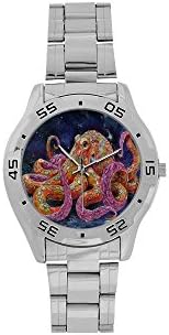 Cool Kraken Octopus Pattern,Deep Sea Monster Art Woman Men's Stainless Steel Analog Watch,Watch Face Diameter: 1.5"