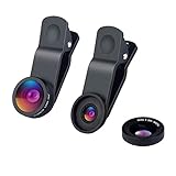 CREATIVE DESIGN 3 in 1 Cell Phone Camera Clip on Lens, 0.65 X Wide Angle + 10X Macro Lens + 180°Fisheye Lens, Camera Lens Kit for Most Smartphones
