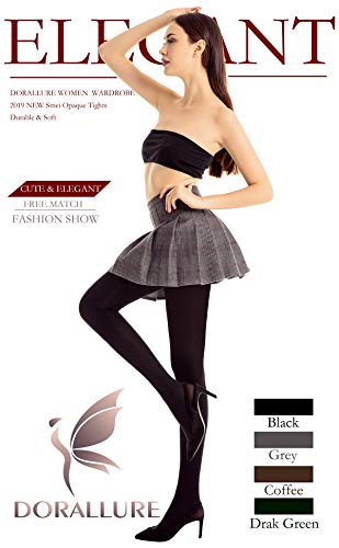 DORALLURE Semi Opaque Tights for Women Control Top Pantyhose Run Resistant Footed Hosiery