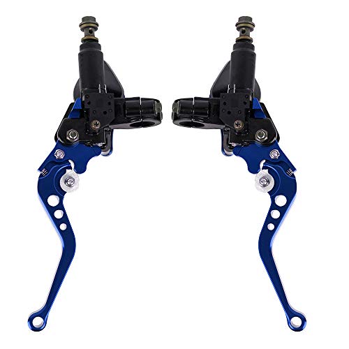 Aluminum 7/8" 22mm Motorcycle Dual Pump Hydraulic Handles Brake Clutch Levers Cylinder Master Reservoir Set For Ducati For Suzuki For Street Bike (Blue) - Thumbnail 3