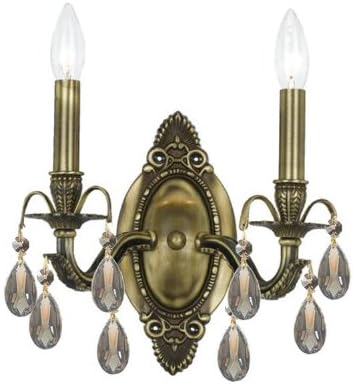 5562-AB-GT-MWP Dawson 2LT Wall Sconce, Antique Brass Finish with Golden Teak Hand Cut Crystal