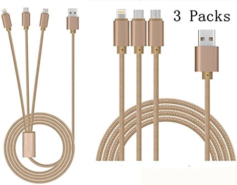 QKILL 3 Packs 3 in 1 Charging Cable Micro Lightning USB Type C Charger Cable for Iphone 7 7 Plus 5s ,Ipad,samsung S8 Plus 3 in 1 USB Cable Multiple Charging Cable
