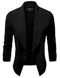 JJ Perfection Women's Lightweight Thin Chiffon Ruched Sleeve Open-Front Blazer