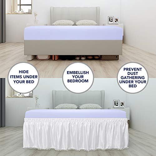 PureFit Satin Silk Pom Pom Ruffled Wrap Around Bed Skirt with